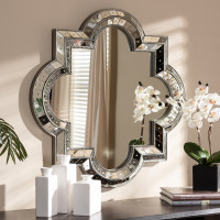 Baxton Studio RXW-5809 Catia Art Deco Antique Silver Finished Quatrefoil Accent Wall Mirror